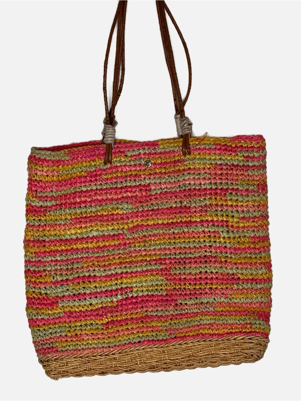 Flora Bella Raffia and Straw tote- beach lining & leather straps